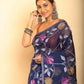 Hand Made Muslin Jamdani Saree With Persian Blue - 054