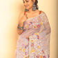 Hand Made Muslin Jamdani Saree With Thistle Color - 056