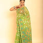 Hand Made Muslin Jamdani Saree in  Lemon Green -057