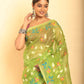 Hand Made Muslin Jamdani Saree in  Lemon Green -057