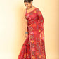 Hand Made Muslin Jamdani Saree With Rose Red -063