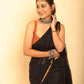 Black Handloom Cotton Saree-022 - indeloom