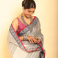 Gray and REd Border Handloom Cotton Saree-012 - indeloom