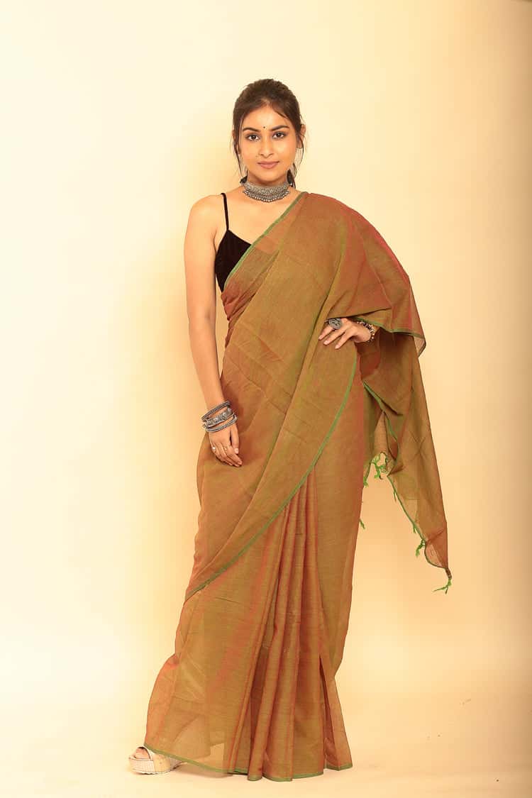 Brown Handloom Cotton Saree-031 - indeloom