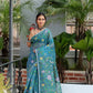 Olympic Blue Hand Made Muslin Jamdani Saree - 071