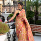 Brown and White Leafs Muslin Jamdani Saree-076 - indeloom