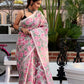 Hand Made Muslin Jamdani Saree With Pink Buds - 082