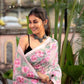 Hand Made Muslin Jamdani Saree With Pink Buds - 082