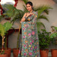 Fern Green Muslin Jamdani Saree-086 - indeloom