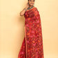 Hand Made Muslin Jamdani Saree With Ruby Red - 088