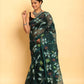 Blue and Green Leafs Muslin Jamdani Saree-089 - indeloom