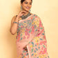 Blue and Pink Leafs Muslin Jamdani Saree-091 - indeloom