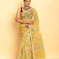 Lemon Green Muslin Jamdani Saree-092 - indeloom