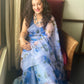 Blue Colour Florals on Organza Hand-painted Saree-008