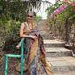 Traditional Handpainted Pen Kalamkari Tussar Silk Saree  |  Peach Orange