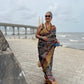 Traditional Handpainted Pen Kalamkari Tussar Silk Saree  |  Peach Orange
