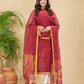 Cherry Red Sequin Paithani Jamdani 2-Piece Set Kurti & Dupatta (UNSTITCHED) -904