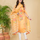 Gold Orange Muslin Jamdani 2-Pieces Kurti Set Dupatta (UNSTITCHED)-892