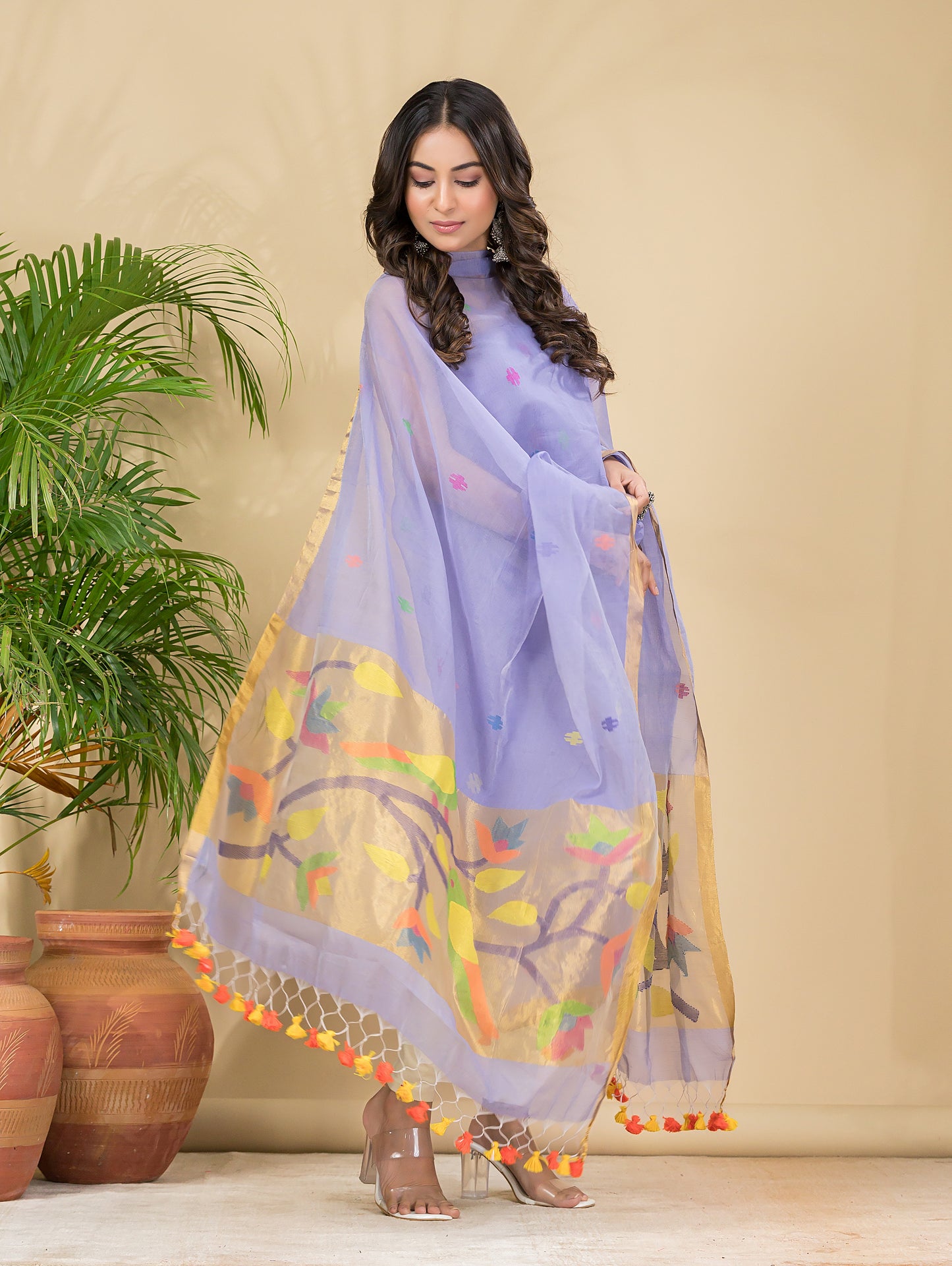 Lavender Purple Sequin Paithani Jamdani 2-Piece Set Kurti & Dupatta (UNSTITCHED) -907