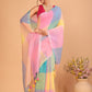 Linen Checks Saree With Blue Pink Yellow - 109