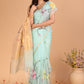 Handwoven Pure Jamdani Cotton Silk Saree  |  Seafoam Teal