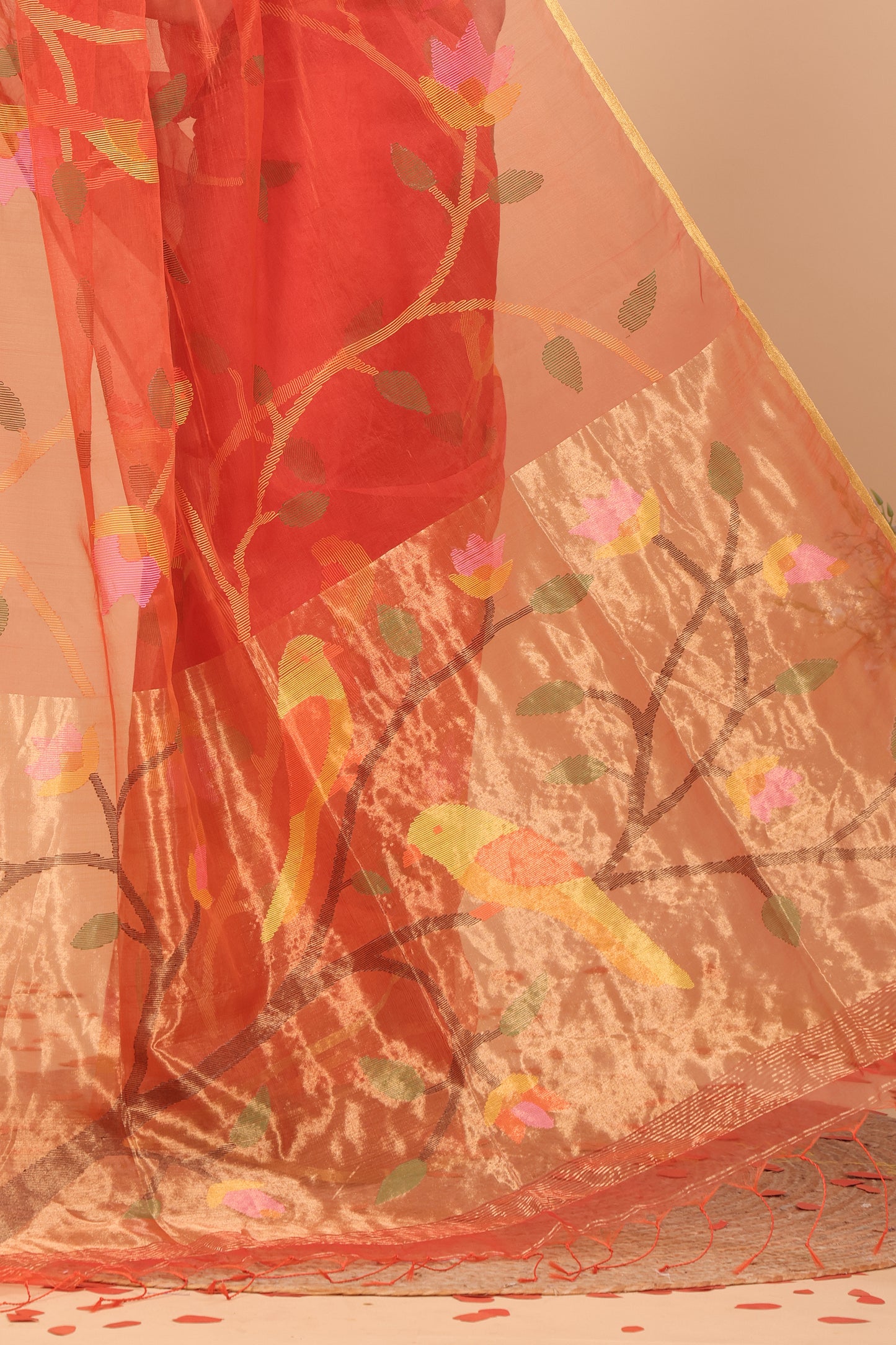 Muslin Tissue Jamdani Saree With Imperial Red - 127