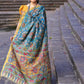 Sky Blue Floral Tussar Kalamkari Saree - 020