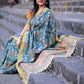 Sky Blue Floral Tussar Kalamkari Saree - 020