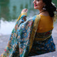 Sky Blue Floral Tussar Kalamkari Saree - 020