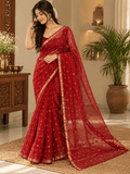 Classic Kota Doria Cotton Saree | Red