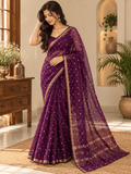 Classic Kota Doria Cotton Saree | Purple
