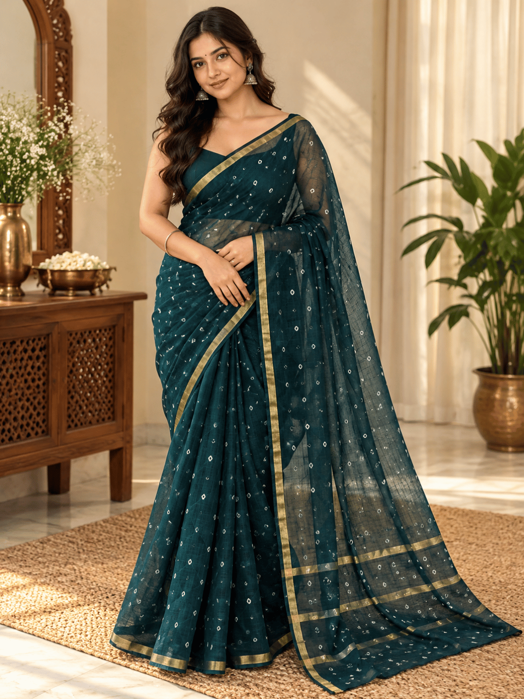 Classic Kota Doria Cotton Saree | Green