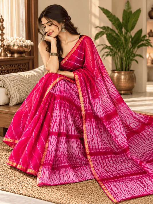 Classic Kota Doria Cotton Saree | Pink