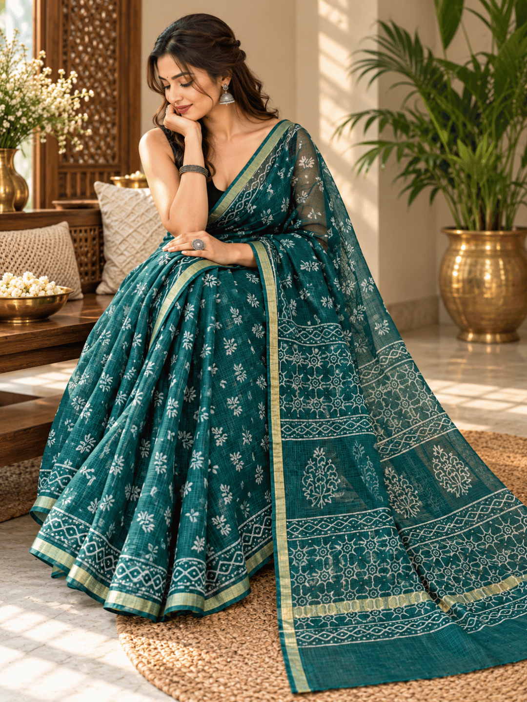 Classic Kota Doria Cotton Saree | Green