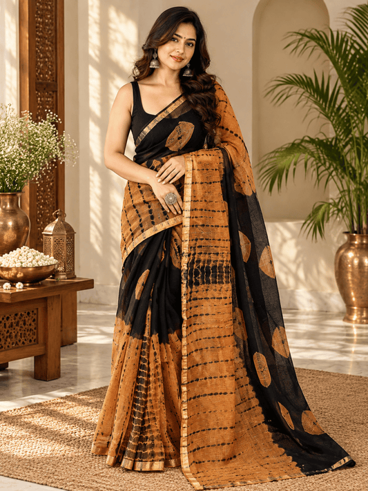Classic Kota Doria Cotton Saree | Black
