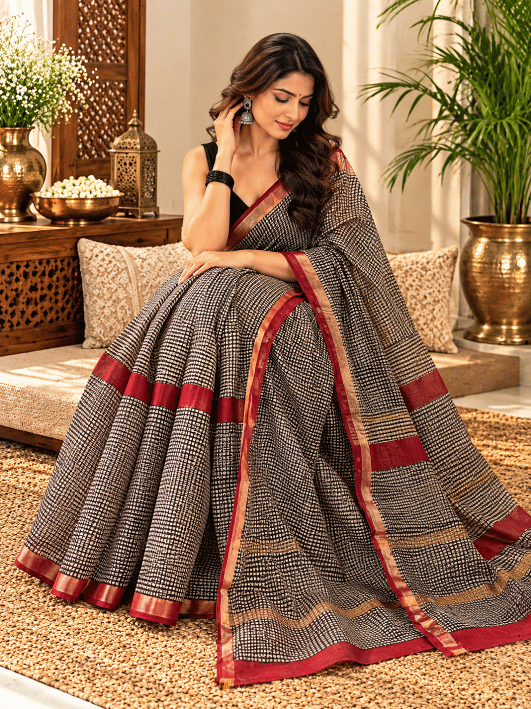 Classic Kota Doria Cotton Saree | Gray