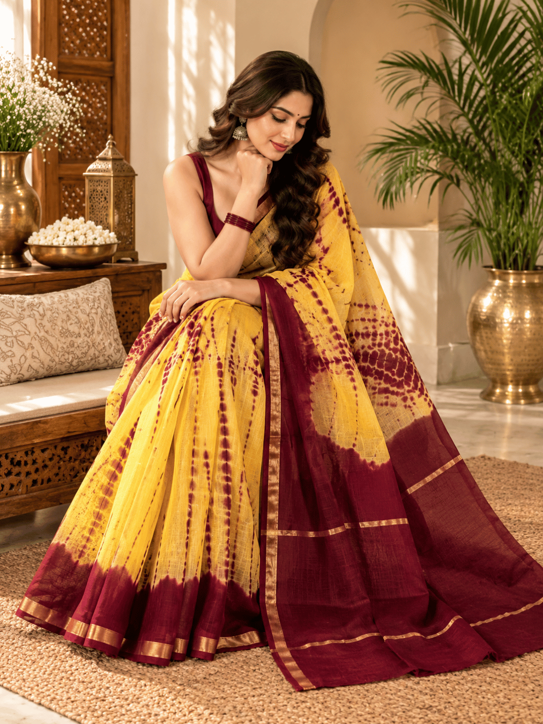 Classic Kota Doria Cotton Saree | Yellow