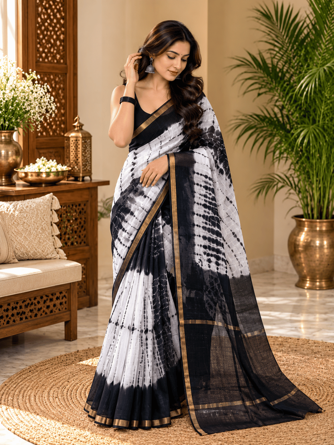Classic Kota Doria Cotton Saree | White
