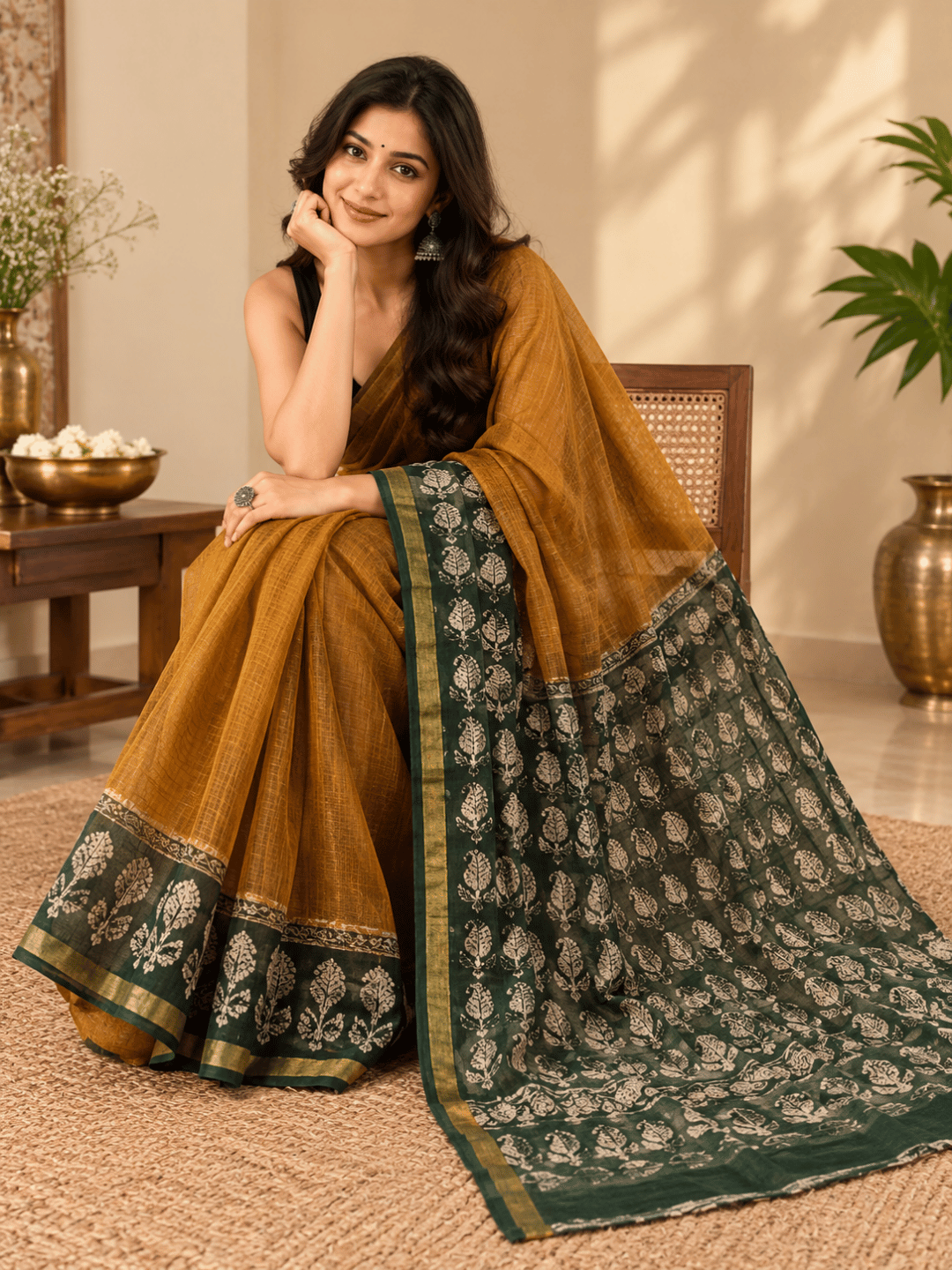 Classic Kota Doria Cotton Saree | Yellow