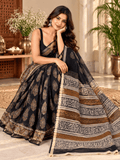 Classic Kota Doria Cotton Saree | Black