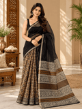 Classic Kota Doria Cotton Saree | Black