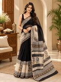 Classic Kota Doria Cotton Saree | Black