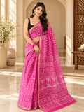 Classic Kota Doria Cotton Saree | Pink
