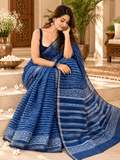 Classic Kota Doria Cotton Saree | Navy