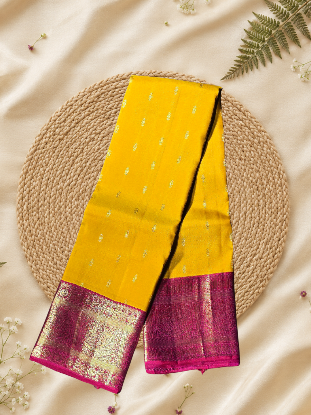 Traditional Kanjivaram Silk saree in Yellow