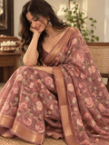 Limited Edit Embroidered Linen Saree | Pink