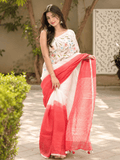 Limited Edit Embroidered Linen Saree | White
