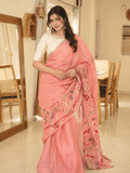 Limited Edit Embroidered Linen Saree | Orange