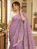 Limited Edit Embroidered Linen Saree | Purple