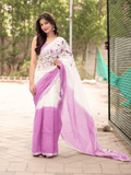 Limited Edit Embroidered Linen Saree | White